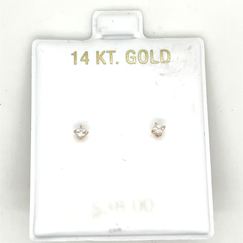 14k Gold Square Cz Earrings Studs