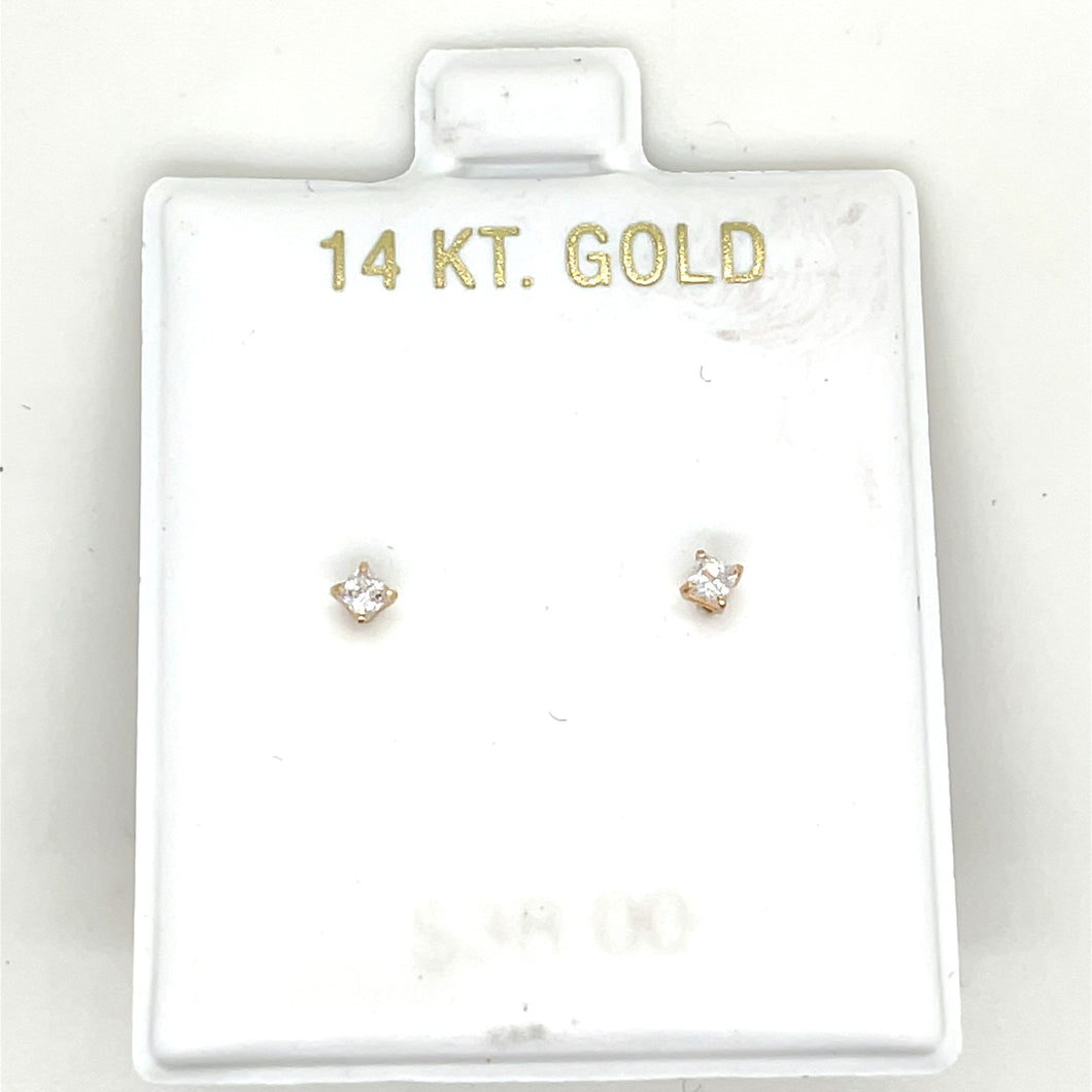 14k Gold Square Cz Earrings Studs