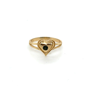 14k Gold Olive Green Heart Ring