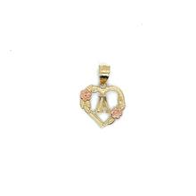 Load image into Gallery viewer, 10K Gold Letter Heart and Roses Pendant