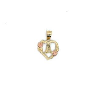 10K Gold Letter Heart and Roses Pendant