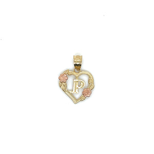 10K Gold Letter Heart and Roses Pendant