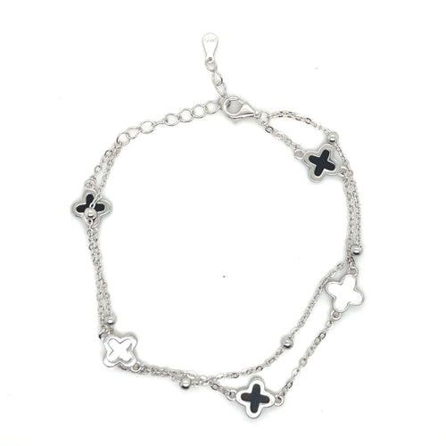 Sterling Silver Black and White Double VCA Bracelet