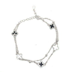 Sterling Silver Black and White Double VCA Bracelet