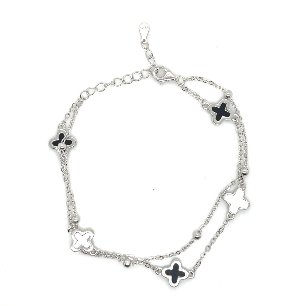 Sterling Silver Black and White Double VCA Bracelet