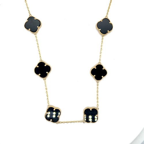 14k Gold Black Clover Necklace