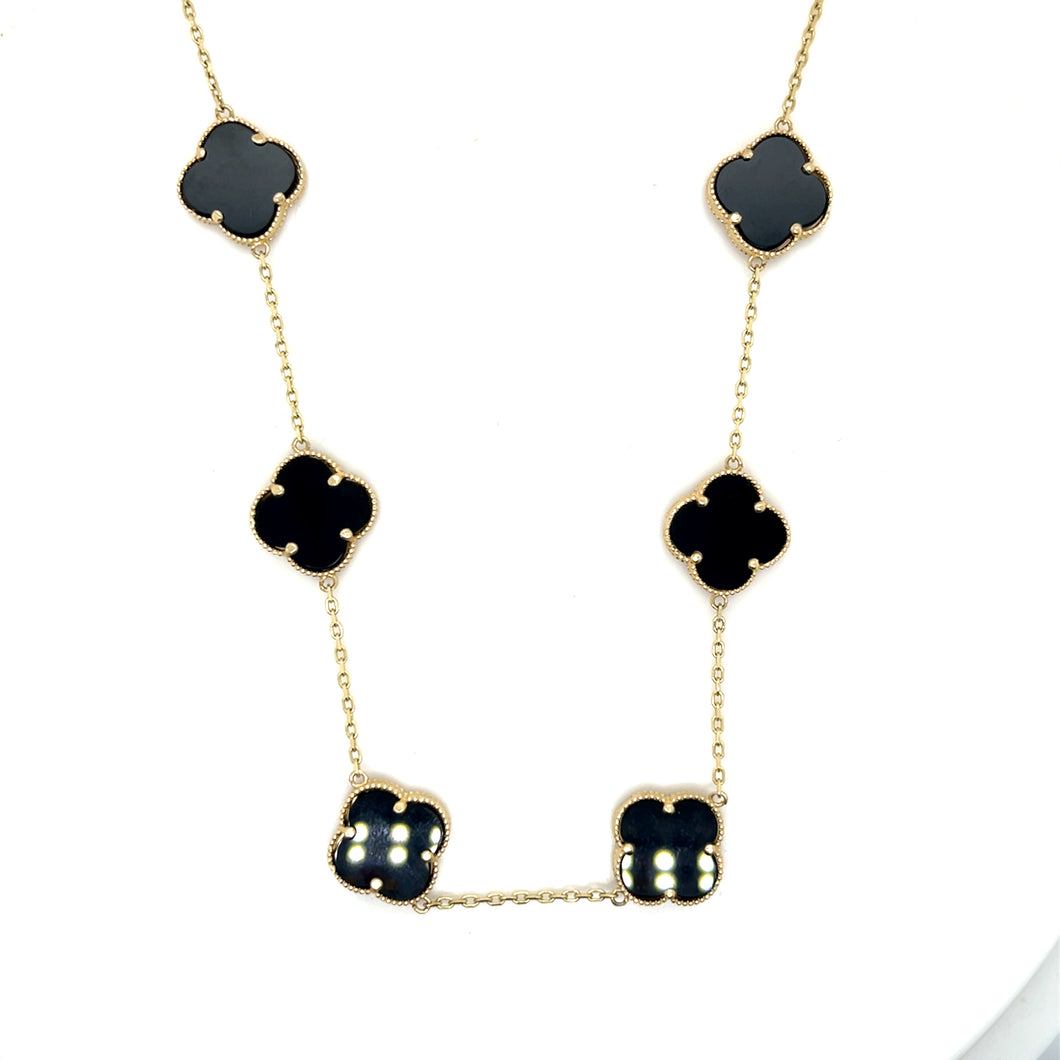 14k Gold Black Clover Necklace