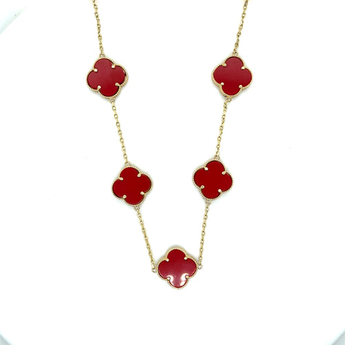 14k Gold Red Clover Necklace