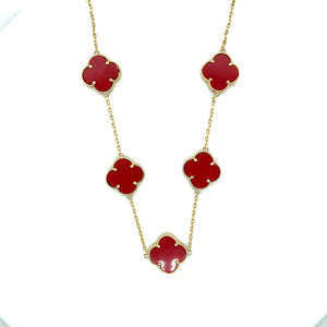 14k Gold Red Clover Necklace