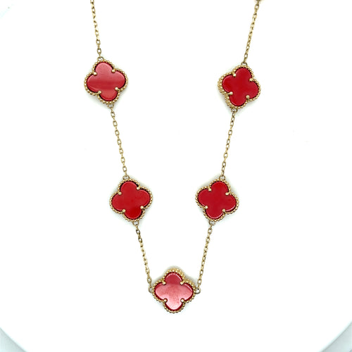 14k Gold Red Clover Necklace