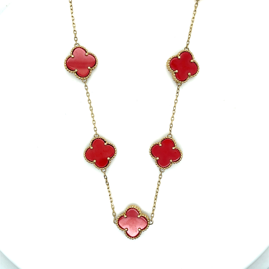 14k Gold Red Clover Necklace