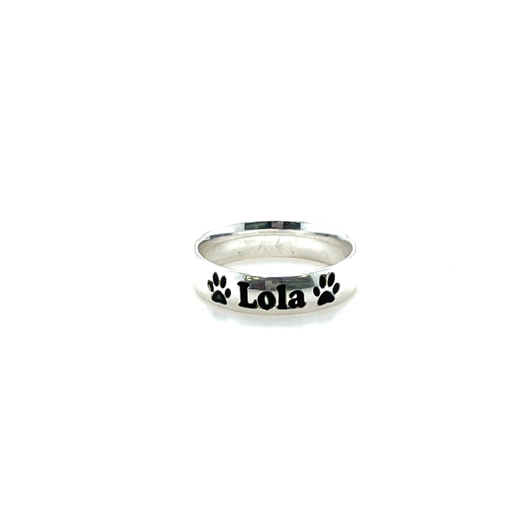 Personalized Sterling Silver Paw Name Band