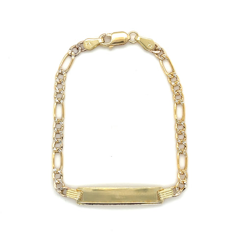 14k Gold Figaro Diamond Cut ID Bracelet