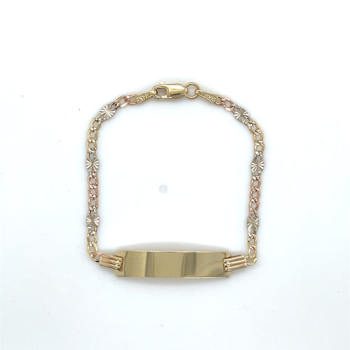 14k Tri Gold Flower Cuban ID Bracelet