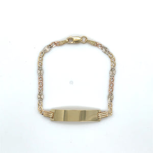 14k Tri Gold Flower Cuban ID Bracelet