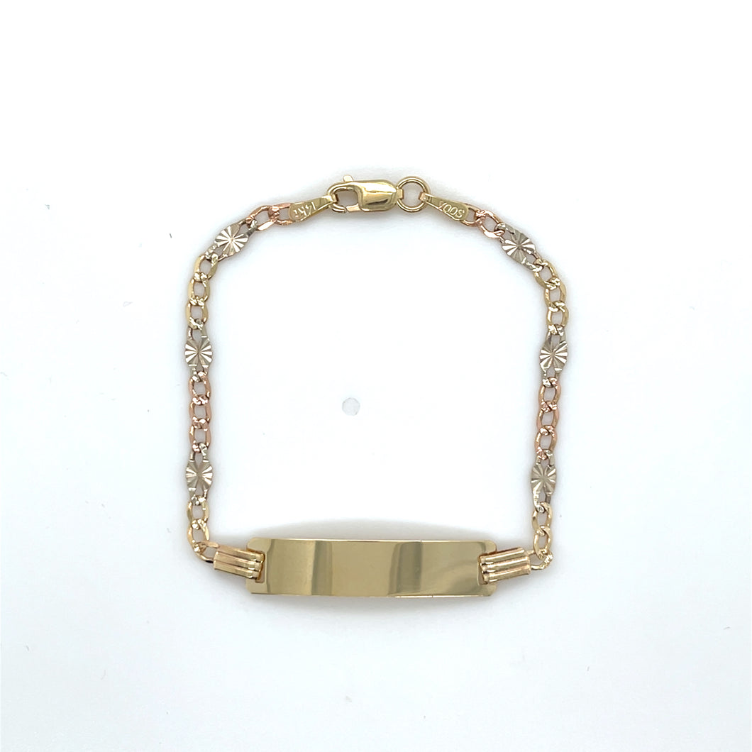 14k Tri Gold Flower Cuban ID Bracelet