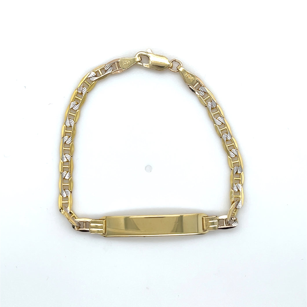 14k Gold Marinero Link Diamond Cut ID Bracelet
