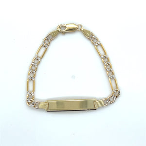 14k Gold Figaro Link Diamond Cut ID Bracelet