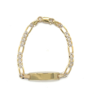 14k Gold Figaro Link Diamond Cut ID Bracelet