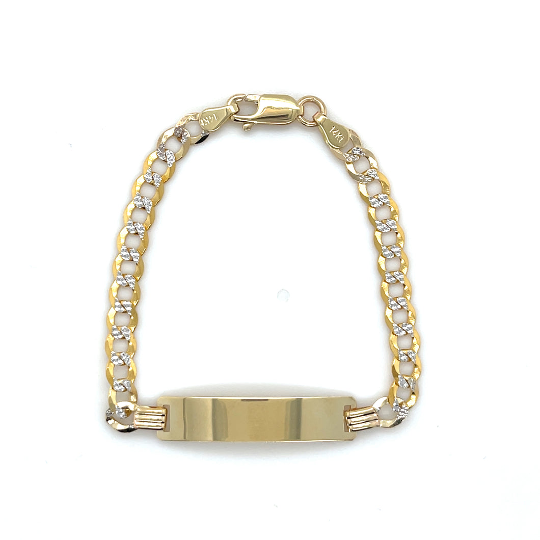 14k Gold Cuban Link Diamond Cut ID Bracelet