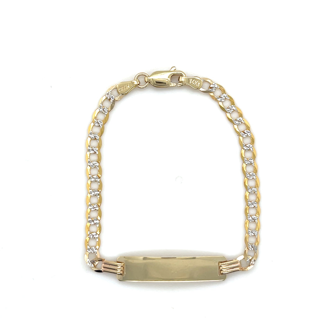 14k Gold Cuban Link Diamond Cut ID Bracelet