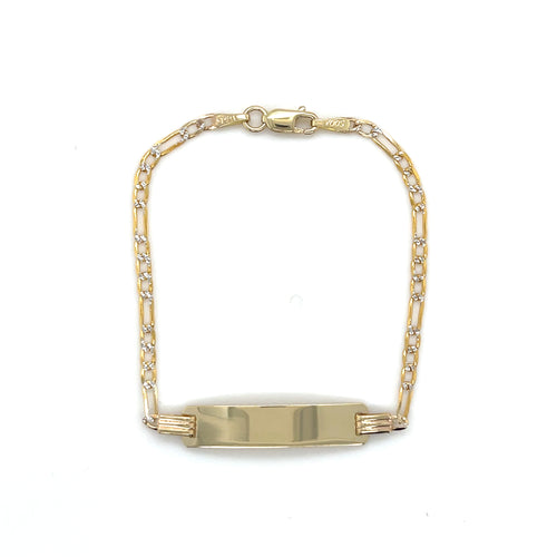 14k Gold Figaro Link Diamond Cut ID Bracelet