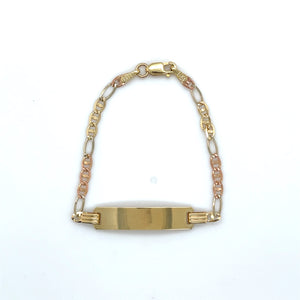 14k Tri Gold Marinero Link Diamond Cut ID Bracelet