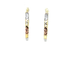 Load image into Gallery viewer, 14k Tri Gold Heart Hoops .