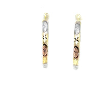 Load image into Gallery viewer, 14k Tri Gold Hearts Hoop Earrings