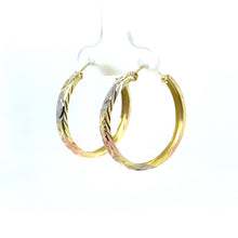 Load image into Gallery viewer, 10k Tri Gold Hearts Hoops  .