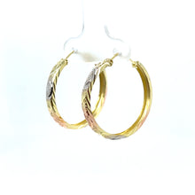 Load image into Gallery viewer, 14k Tri Gold Hearts Hoop Earrings