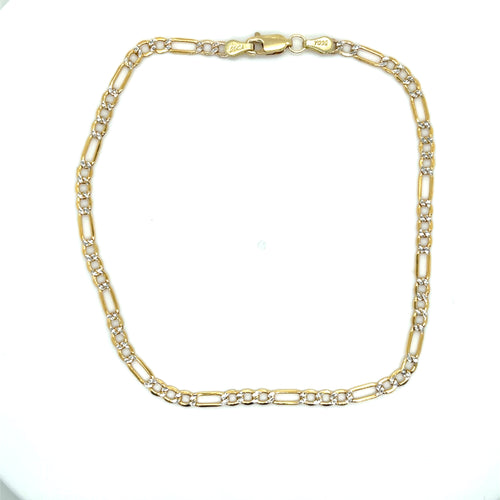 10k Gold Figaro Diamond Cut Link Ankle Bracelet