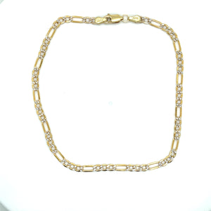 10k Gold Figaro Diamond Cut Link Ankle Bracelet