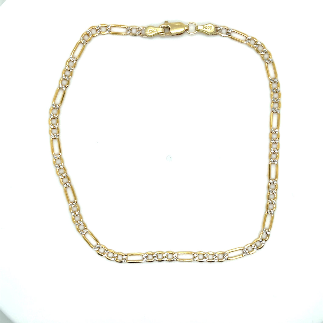 10k Gold Figaro Diamond Cut Link Ankle Bracelet