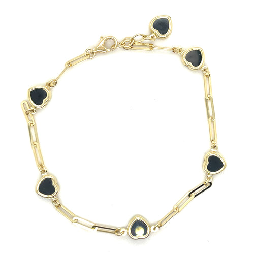 10k Gold Black Hearts Staple Bracelet