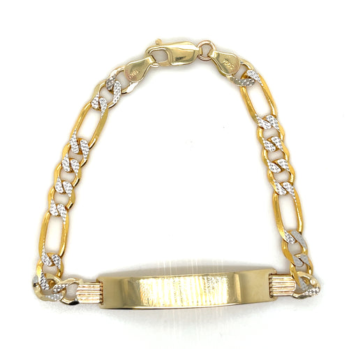 10k Gold Figaro Diamond Cut ID Bracelet