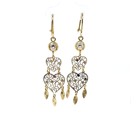 10k Gold Dangle Double Hearts Earrings