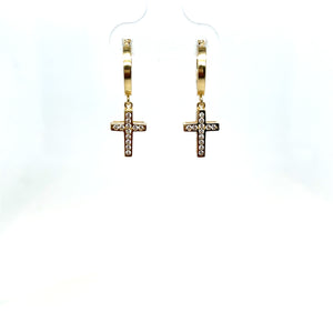 14k Gold Cross Dangle Huggies