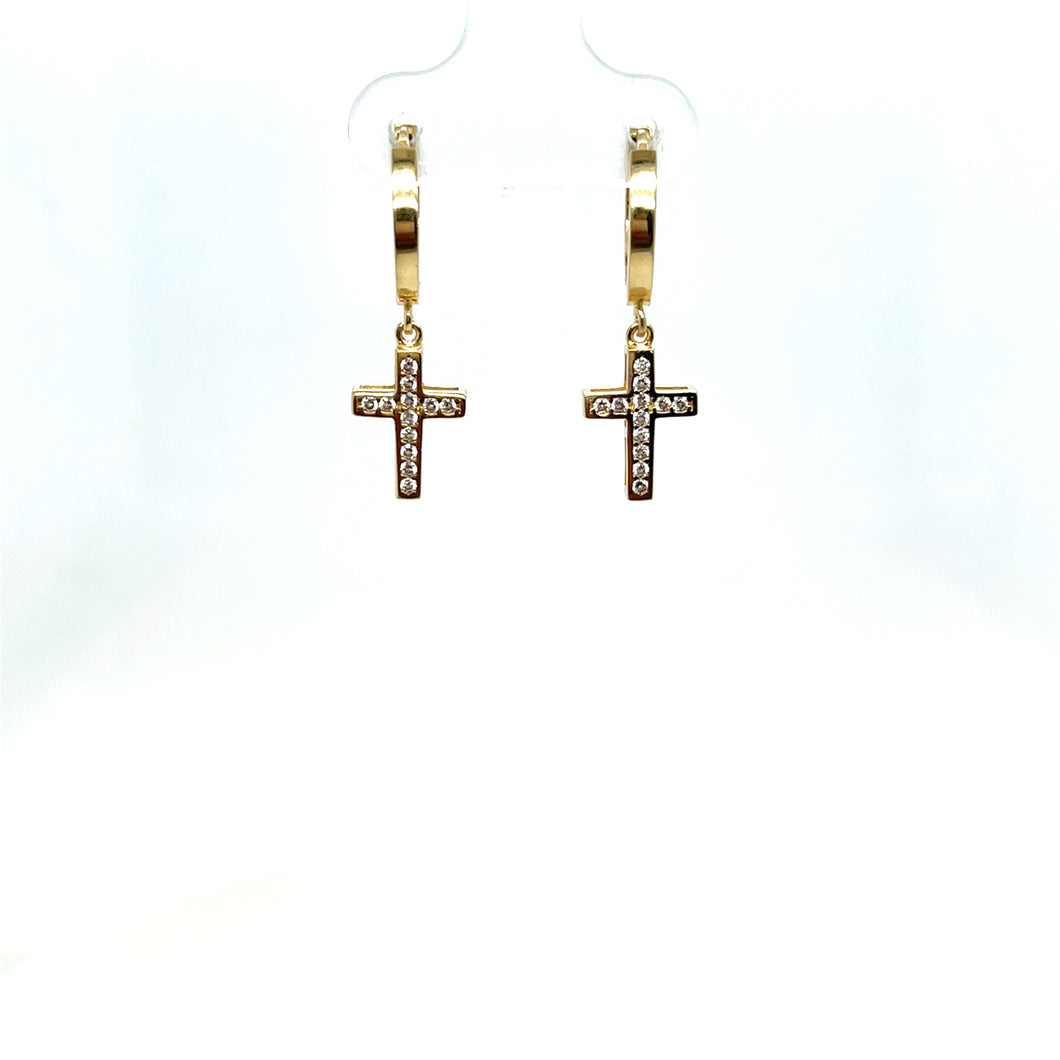 14k Gold Cross Dangle Huggies