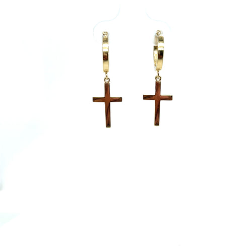 14k Gold Cross Dangle Huggies
