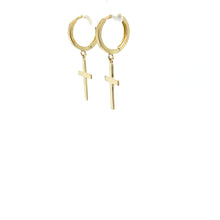 Load image into Gallery viewer, 14k Gold Cross Dangle Huggies