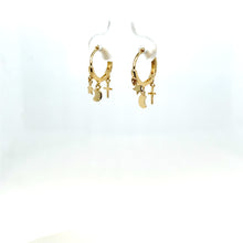 Load image into Gallery viewer, 14k Gold Dangle Moon, Star, Cross Huggies