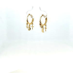 14k Gold Dangle Moon, Star, Cross Huggies