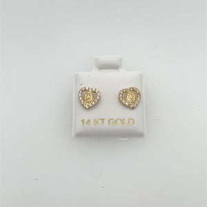 14k Gold Our Lady of Guadalupe Heart Studs