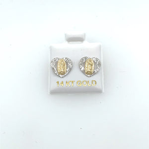14k Gold Our Lady of Guadalupe Heart Studs