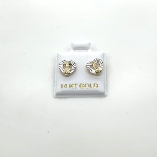 14k Gold Our Lady of Guadalupe Heart Studs