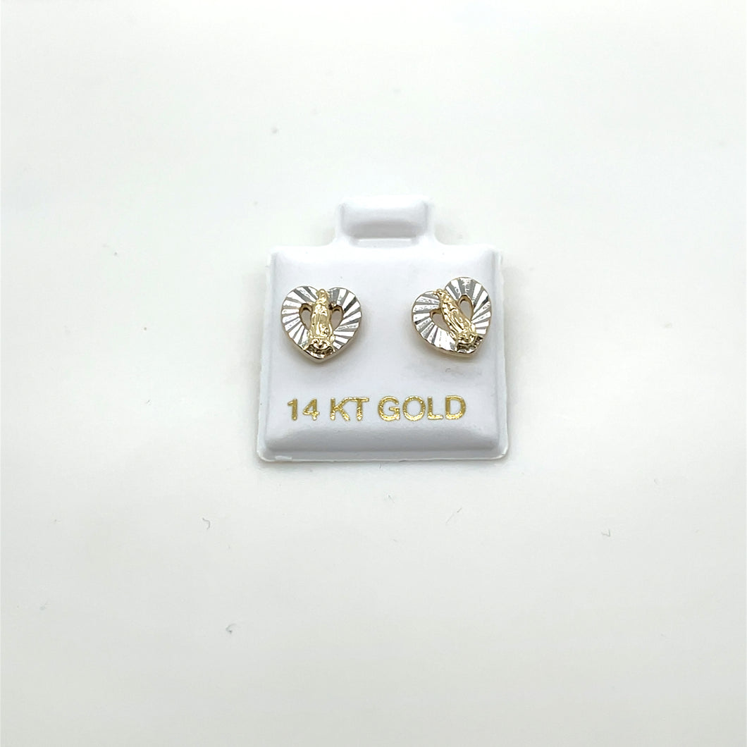 14k Gold Our Lady of Guadalupe Heart Studs