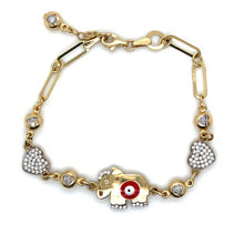 Load image into Gallery viewer, 14k Gold Elephant Red Evil Eye with Hearts Bracelet .
