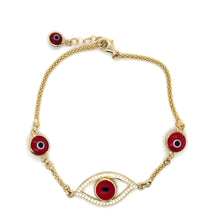 Load image into Gallery viewer, 14k Gold Red Evil Eye Bracelet .