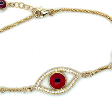 Load image into Gallery viewer, 14k Gold Red Evil Eye Bracelet .